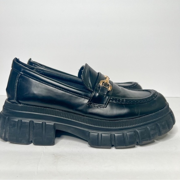 ASOS Design Black Faux Leather Horsebit Chunky Platform Size 9 Women’s - Picture 2 of 4